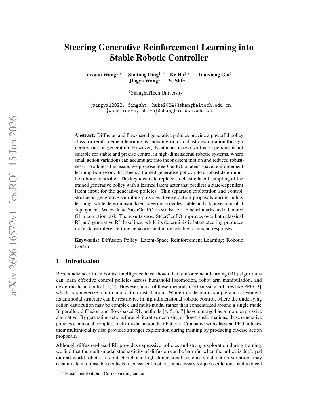 Steering Generative Reinforcement Learning into Stable Robotic Controller visual