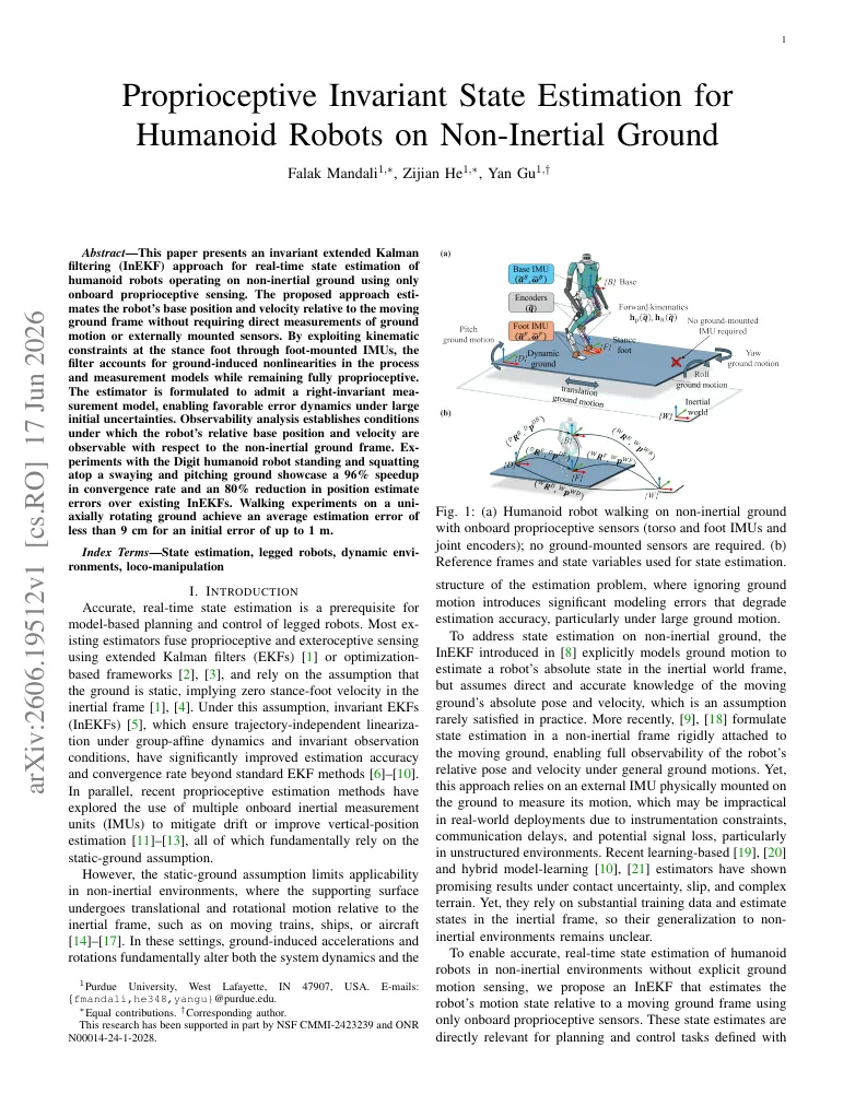Proprioceptive Invariant State Estimation for Humanoid Robots on Non-Inertial Ground visual
