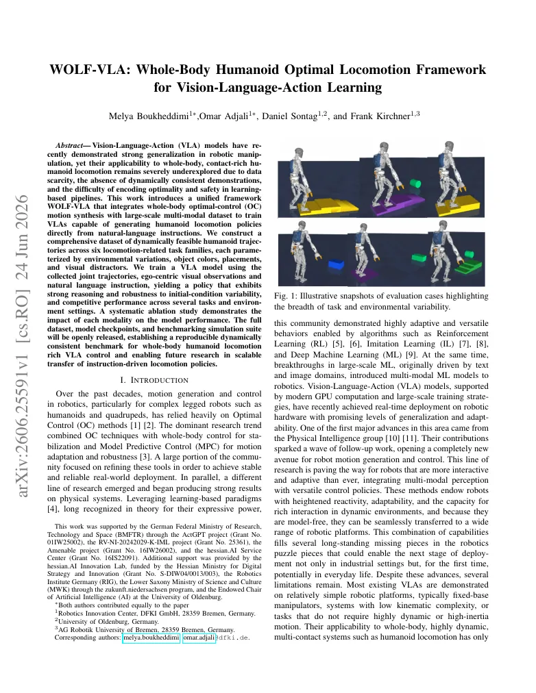 WOLF-VLA: Whole-Body Humanoid Optimal Locomotion Framework for Vision-Language-Action Learning visual