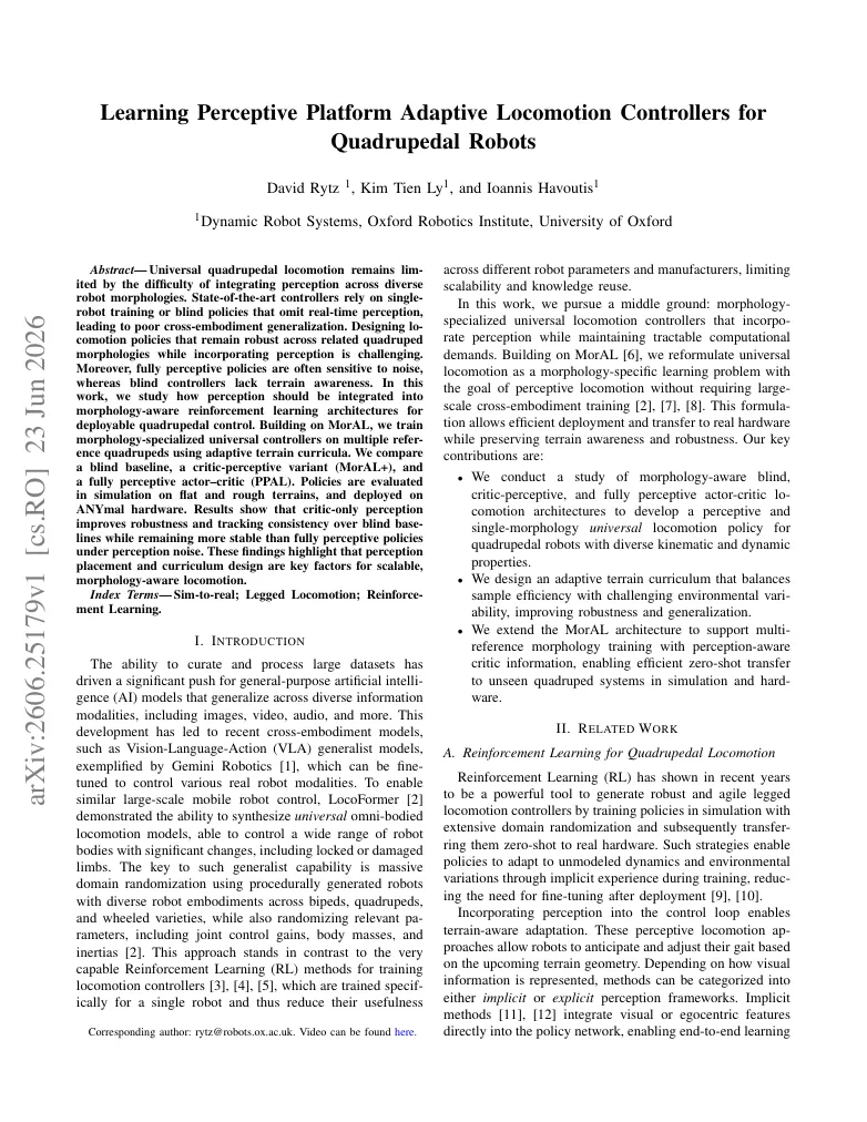 Learning Perceptive Platform Adaptive Locomotion Controllers for Quadrupedal Robots visual