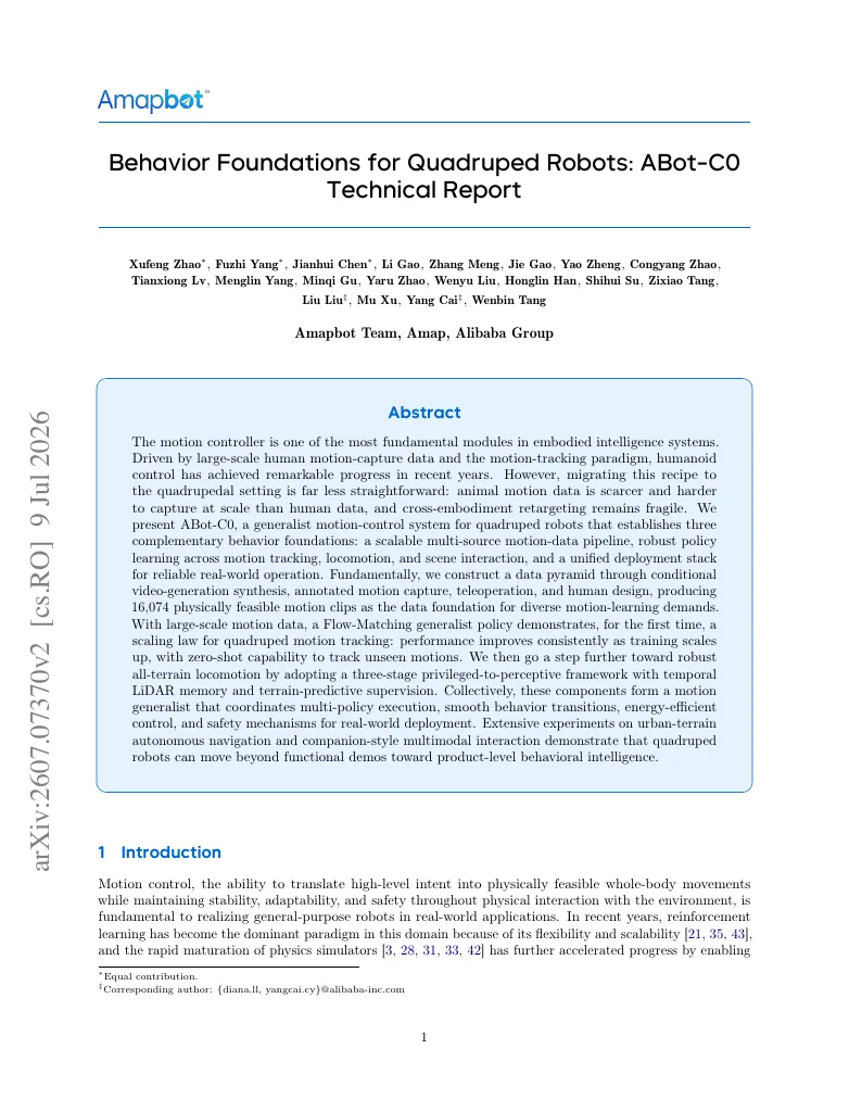Behavior Foundations for Quadruped Robots: ABot-C0 Technical Report visual