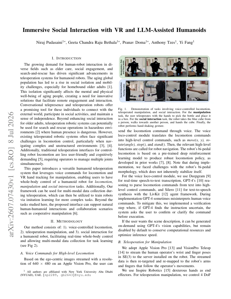 Immersive Social Interaction with VR and LLM-Assisted Humanoids visual