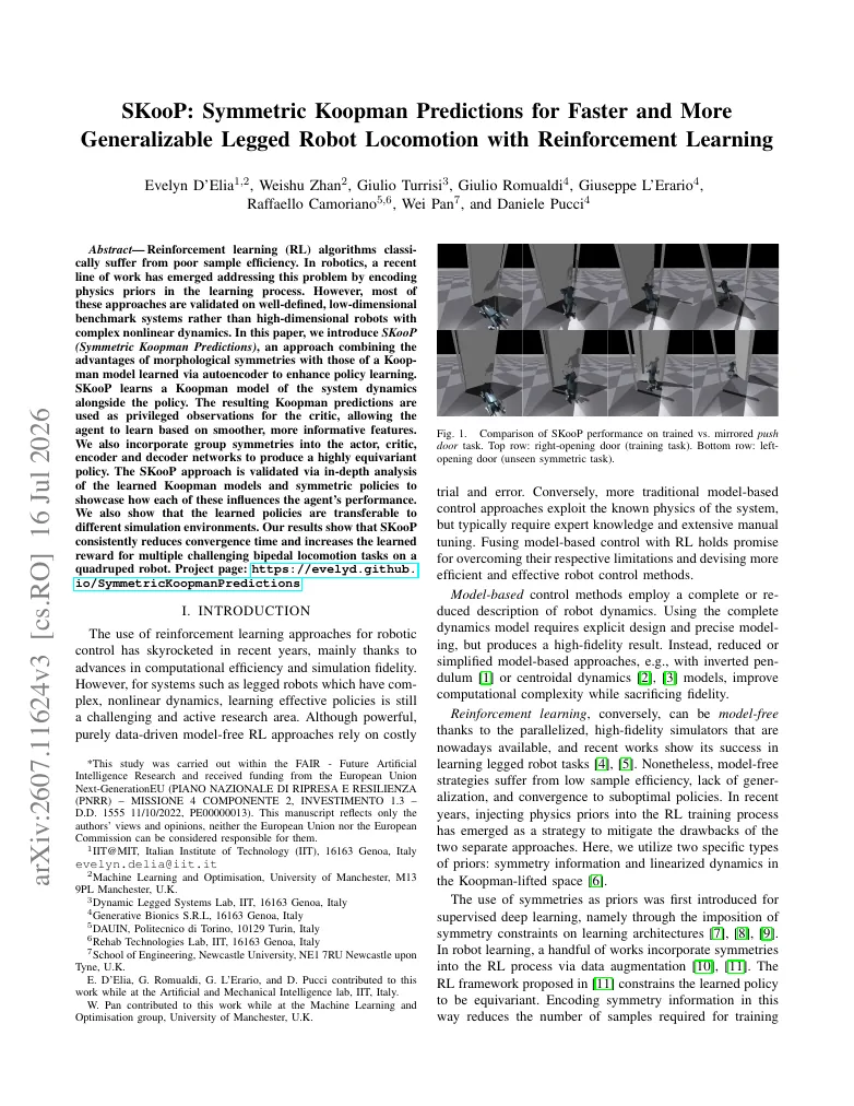SKooP: Symmetric Koopman Predictions for Faster and More Generalizable Legged Robot Locomotion with Reinforcement Learning visual
