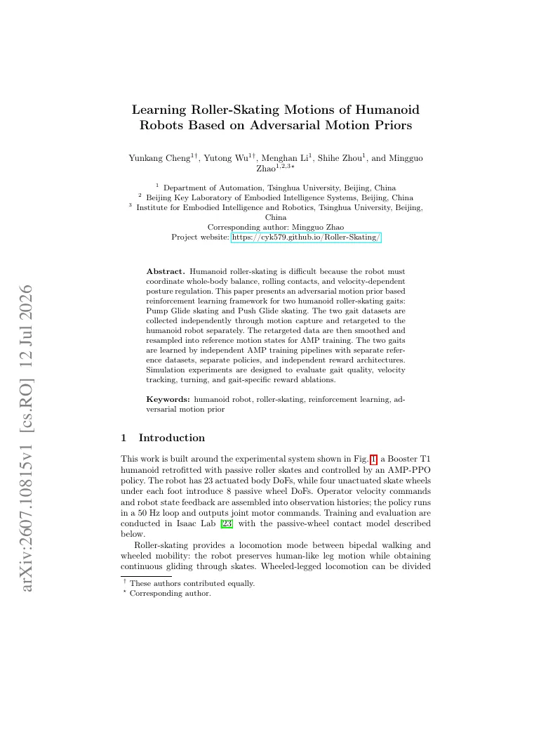Learning Roller-Skating Motions of Humanoid Robots Based on Adversarial Motion Priors visual