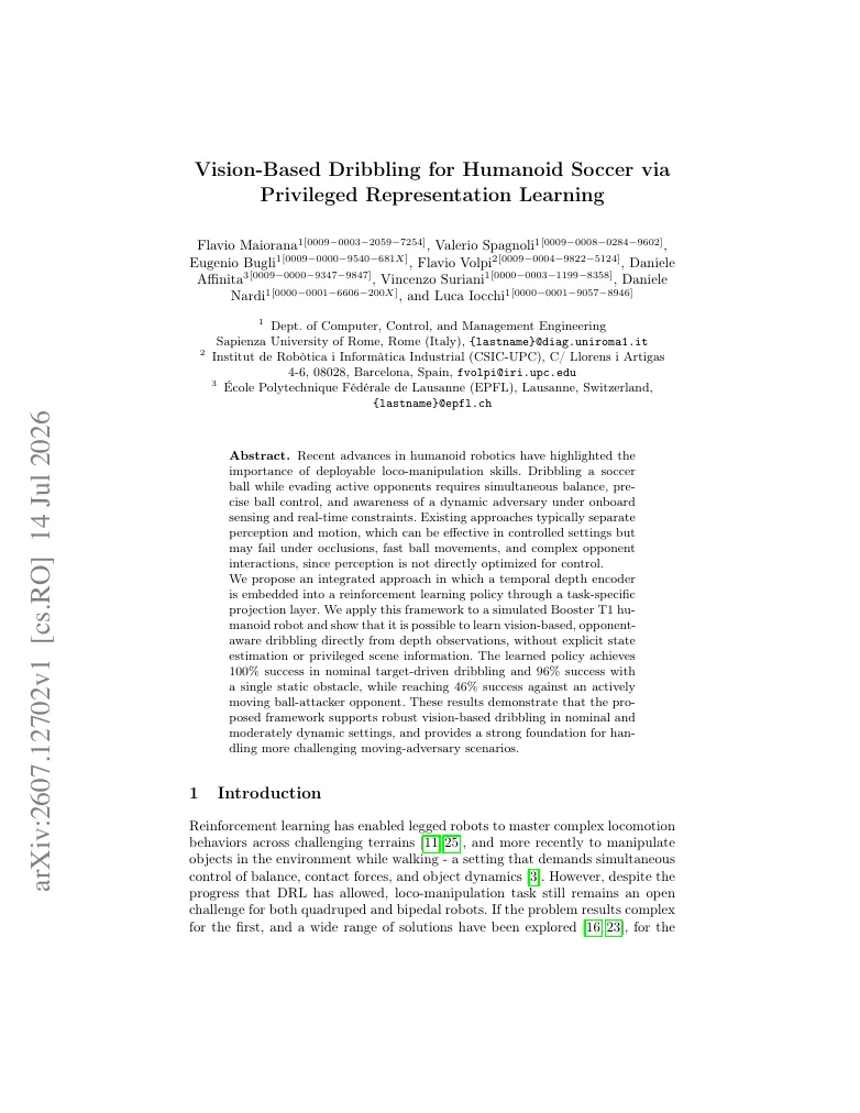 Vision-Based Dribbling for Humanoid Soccer via Privileged Representation Learning visual