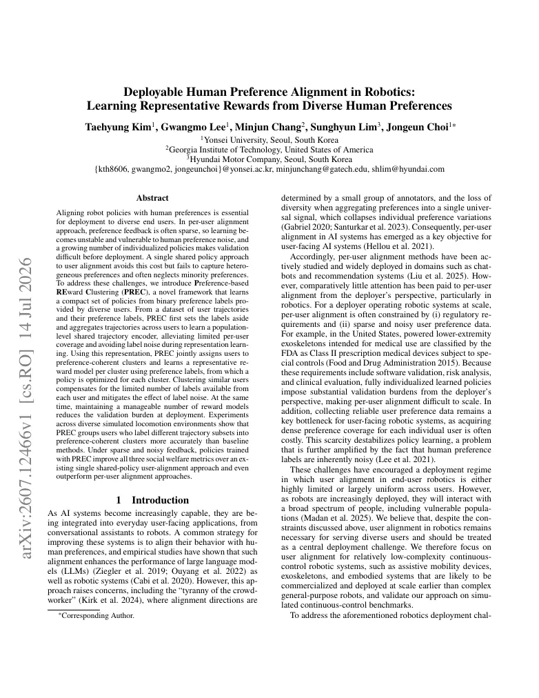 Deployable Human Preference Alignment in Robotics: Learning Representative Rewards from Diverse Human Preferences visual