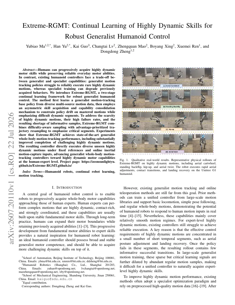 Extreme-RGMT: Continual Learning of Highly Dynamic Skills for Robust Generalist Humanoid Control visual