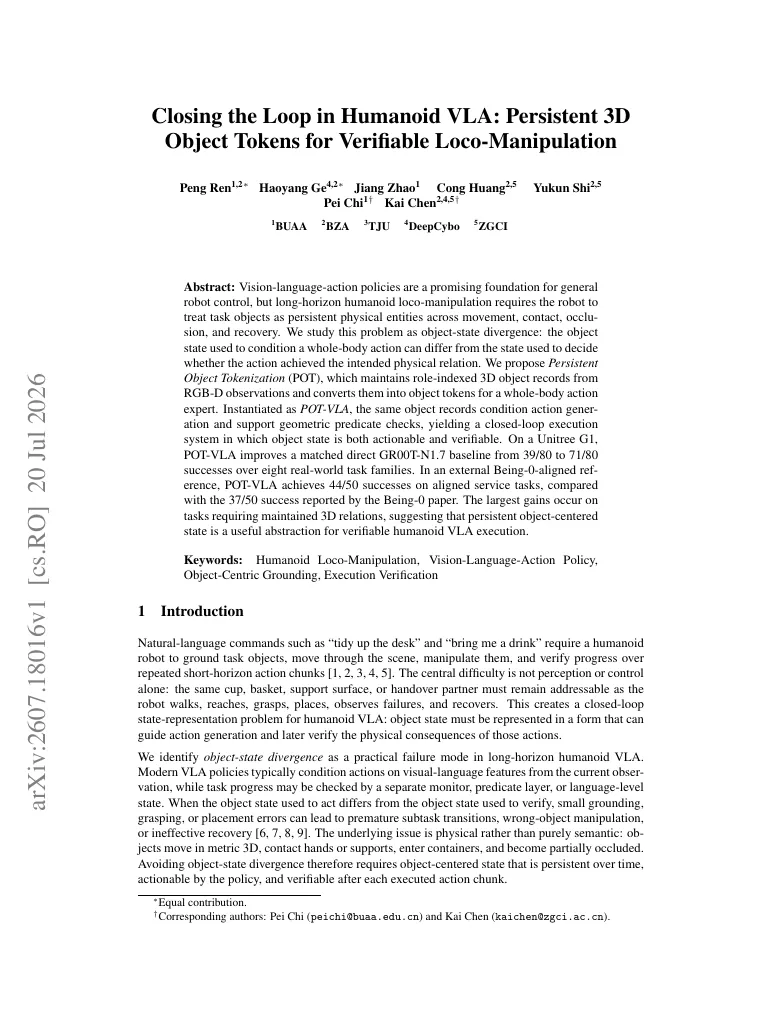 Closing the Loop in Humanoid VLA: Persistent 3D Object Tokens for Verifiable Loco-Manipulation visual