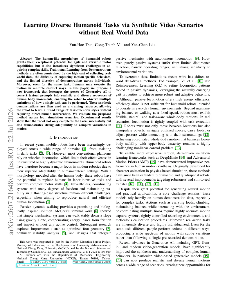 Learning Diverse Humanoid Tasks via Synthetic Video Scenarios without Real World Data visual