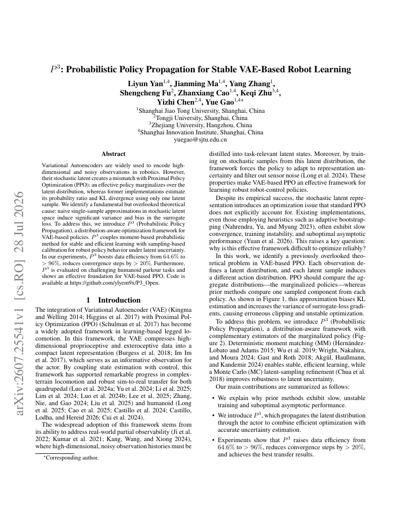 P³: Probabilistic Policy Propagation for Stable VAE-Based Robot Learning visual