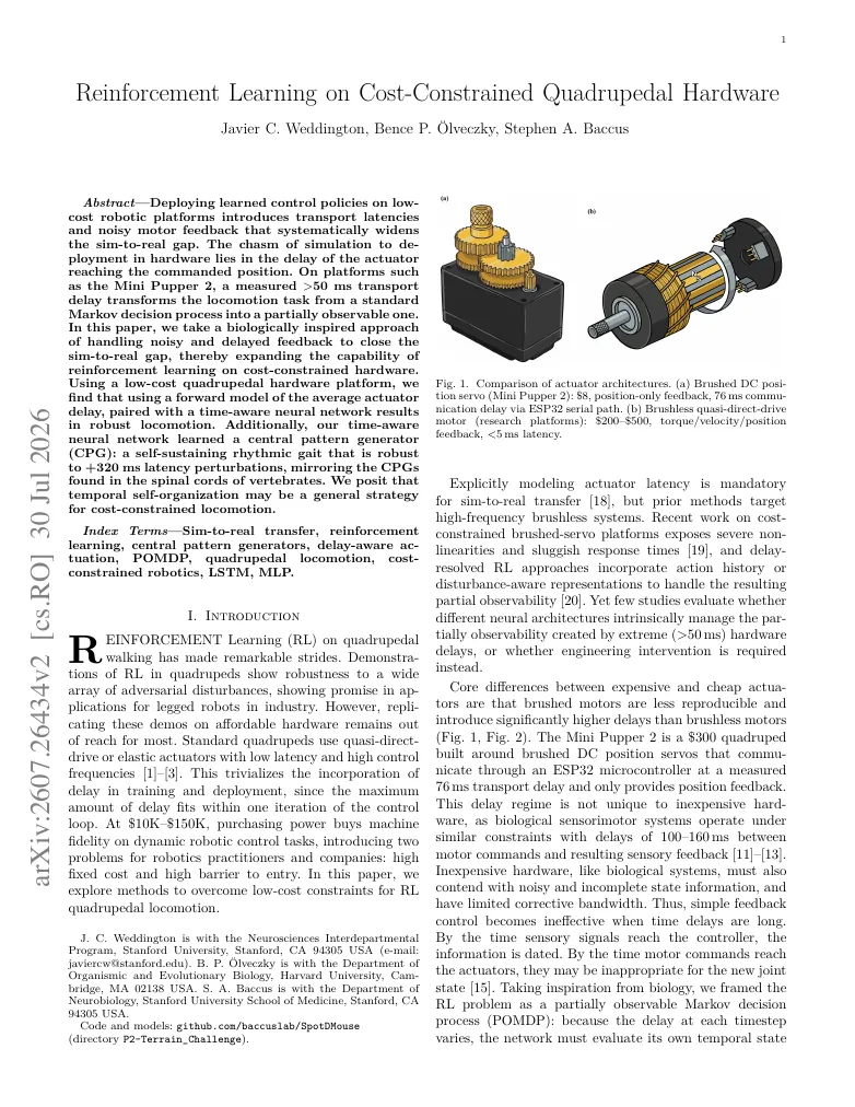Reinforcement Learning on Cost-Constrained Quadrupedal Hardware visual