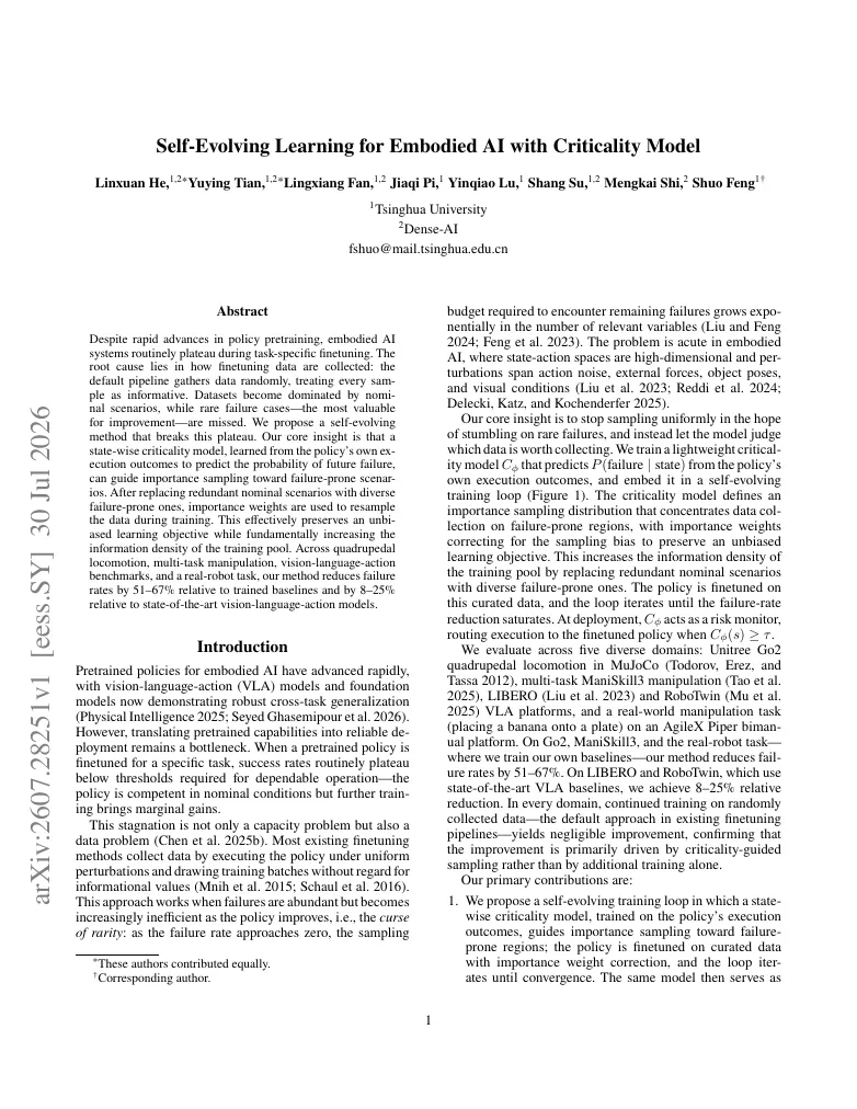 Self-Evolving Learning for Embodied AI with Criticality Model visual