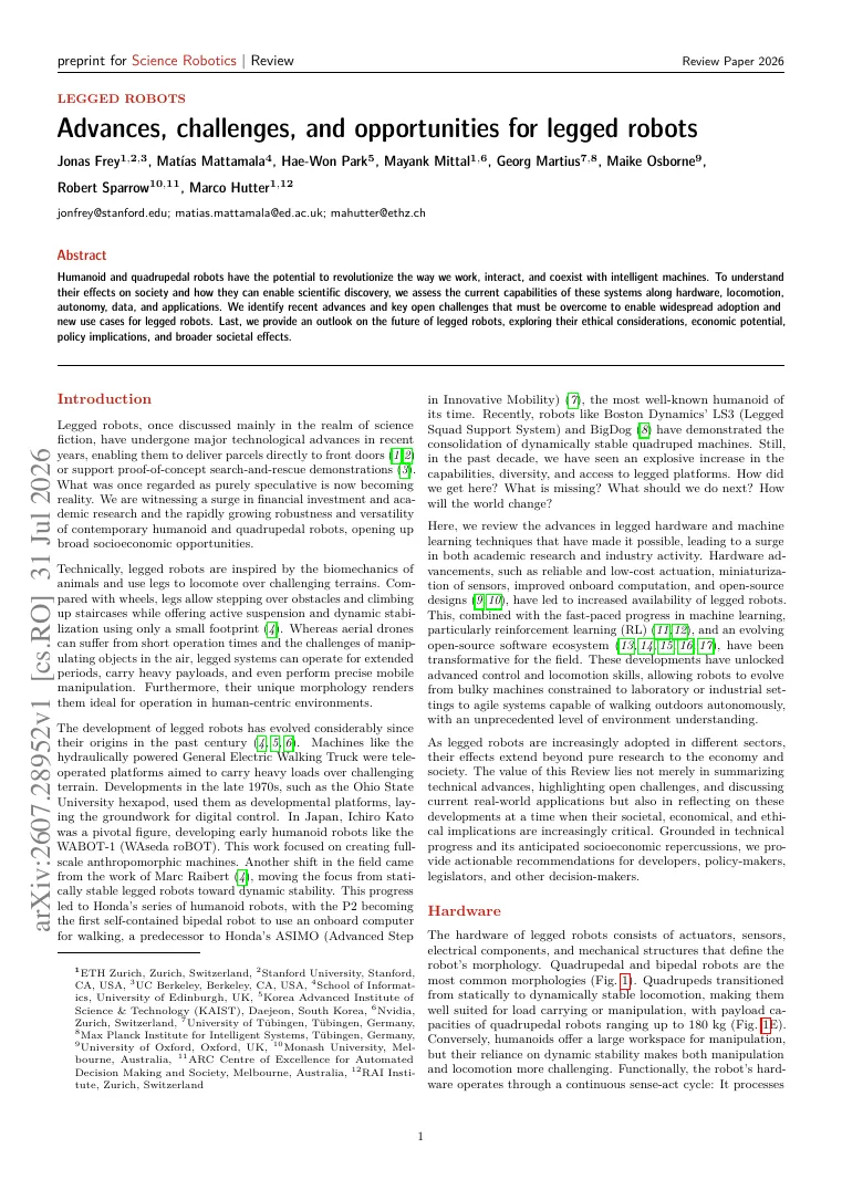 Advances, challenges, and opportunities for legged robots visual