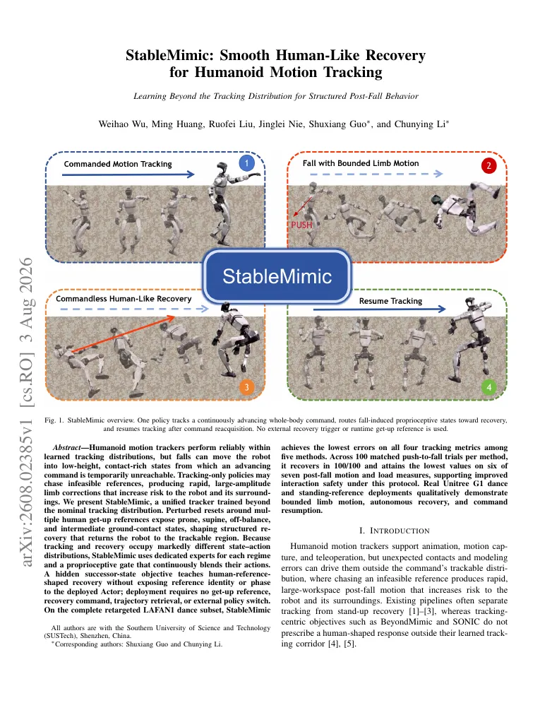 StableMimic: Smooth Human-Like Recovery for Humanoid Motion Tracking - Learning Beyond the Tracking Distribution for Structured Post-Fall Behavior visual