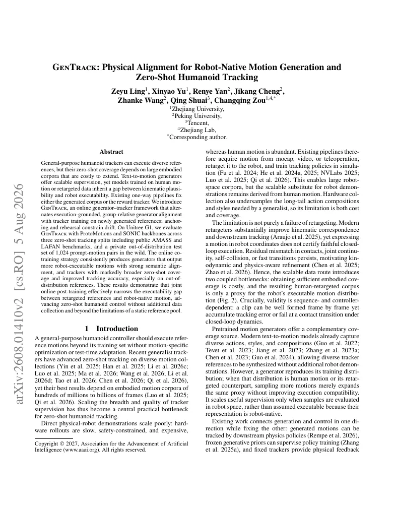 GenTrack: Physical Alignment for Robot-Native Motion Generation and Zero-Shot Humanoid Tracking visual