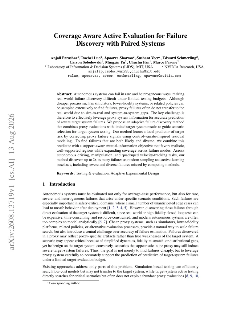 Coverage Aware Active Evaluation for Failure Discovery with Paired Systems visual
