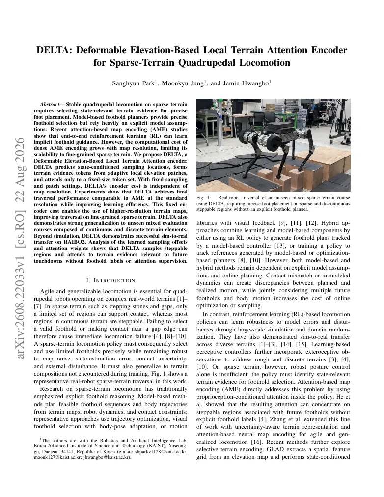 DELTA: Deformable Elevation-Based Local Terrain Attention Encoder for Sparse-Terrain Quadrupedal Locomotion visual