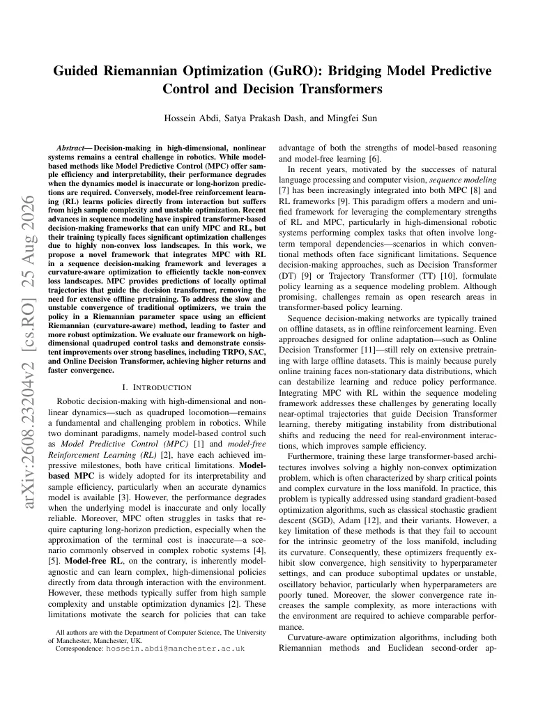 Guided Riemannian Optimization (GuRO): Bridging Model Predictive Control and Decision Transformers visual