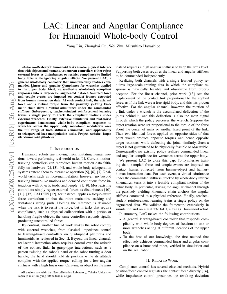 LAC: Linear and Angular Compliance for Humanoid Whole-body Control visual