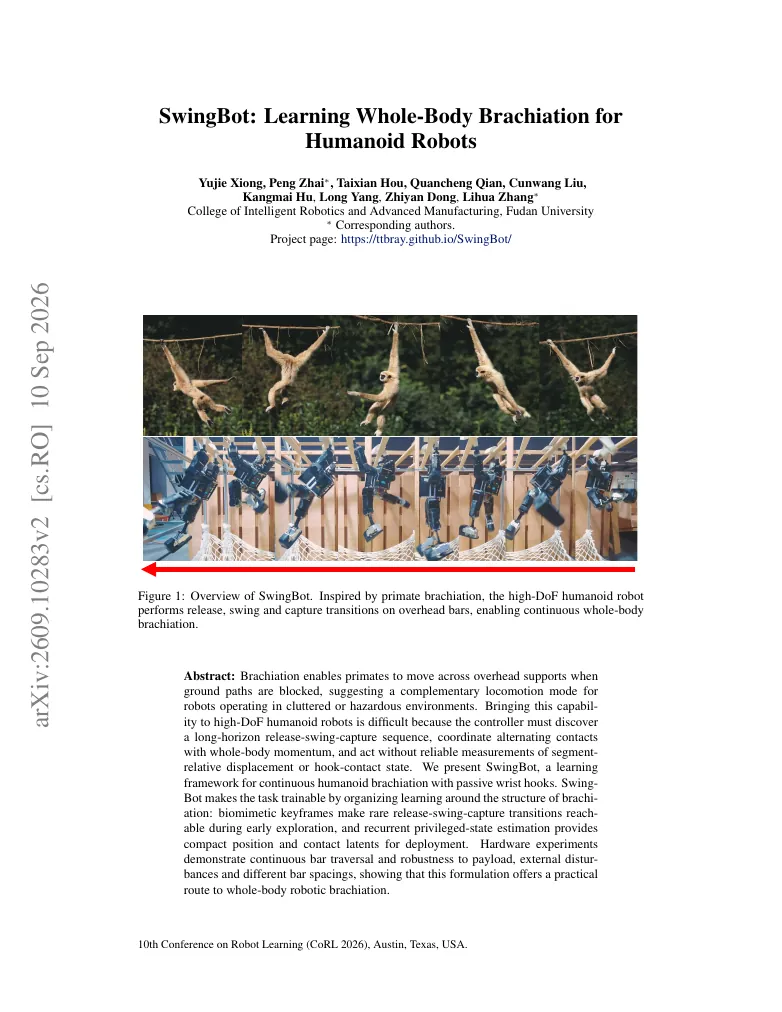 SwingBot: Learning Whole-Body Brachiation for Humanoid Robots visual