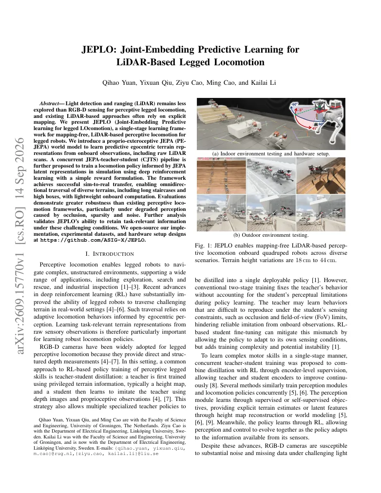JEPLO: Joint-Embedding Predictive Learning for LiDAR-Based Legged Locomotion visual