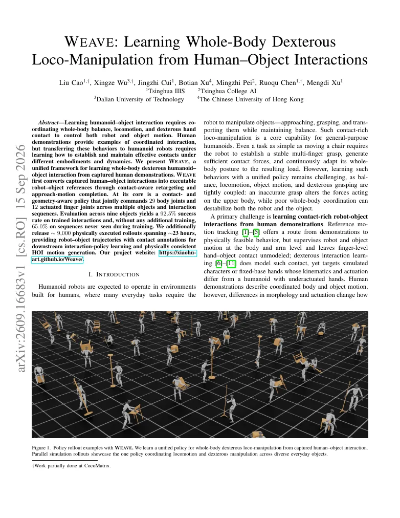 Weave: Learning Whole-Body Dexterous Loco-Manipulation from Human-Object Interactions visual