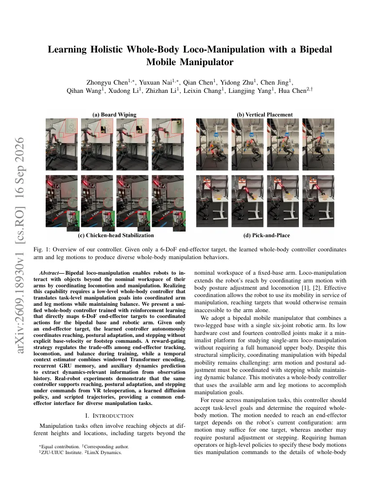 Learning Holistic Whole-Body Loco-Manipulation with a Bipedal Mobile Manipulator visual