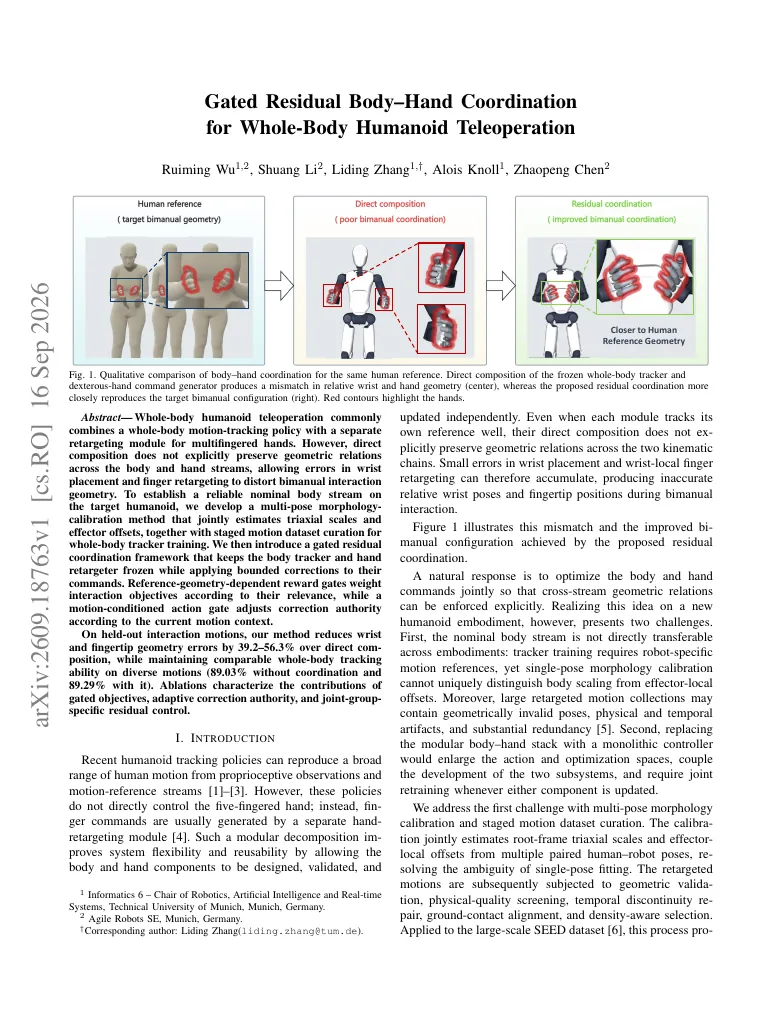 Gated Residual Body-Hand Coordination for Whole-Body Humanoid Teleoperation visual