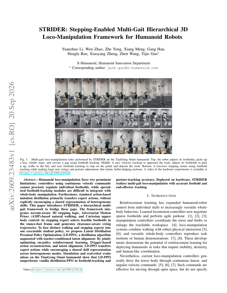 STRIDER: Stepping-Enabled Multi-Gait Hierarchical 3D Loco-Manipulation Framework for Humanoid Robots visual