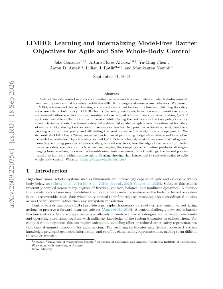 LIMBO: Learning and Internalizing Model-Free Barrier Objectives for Agile and Safe Whole-Body Control visual