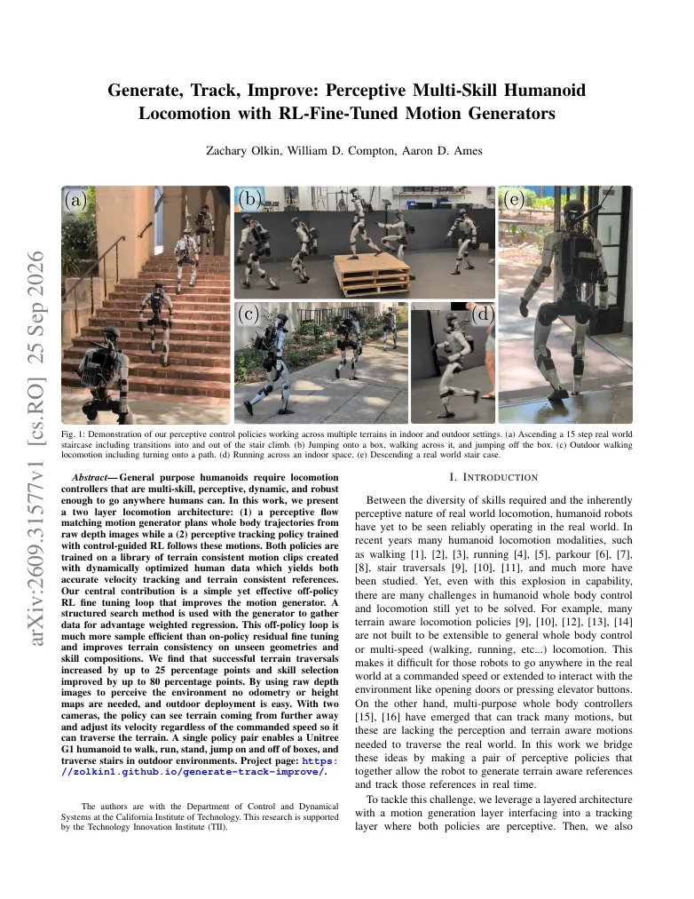 Generate, Track, Improve: Perceptive Multi-Skill Humanoid Locomotion with RL-Fine-Tuned Motion Generators visual
