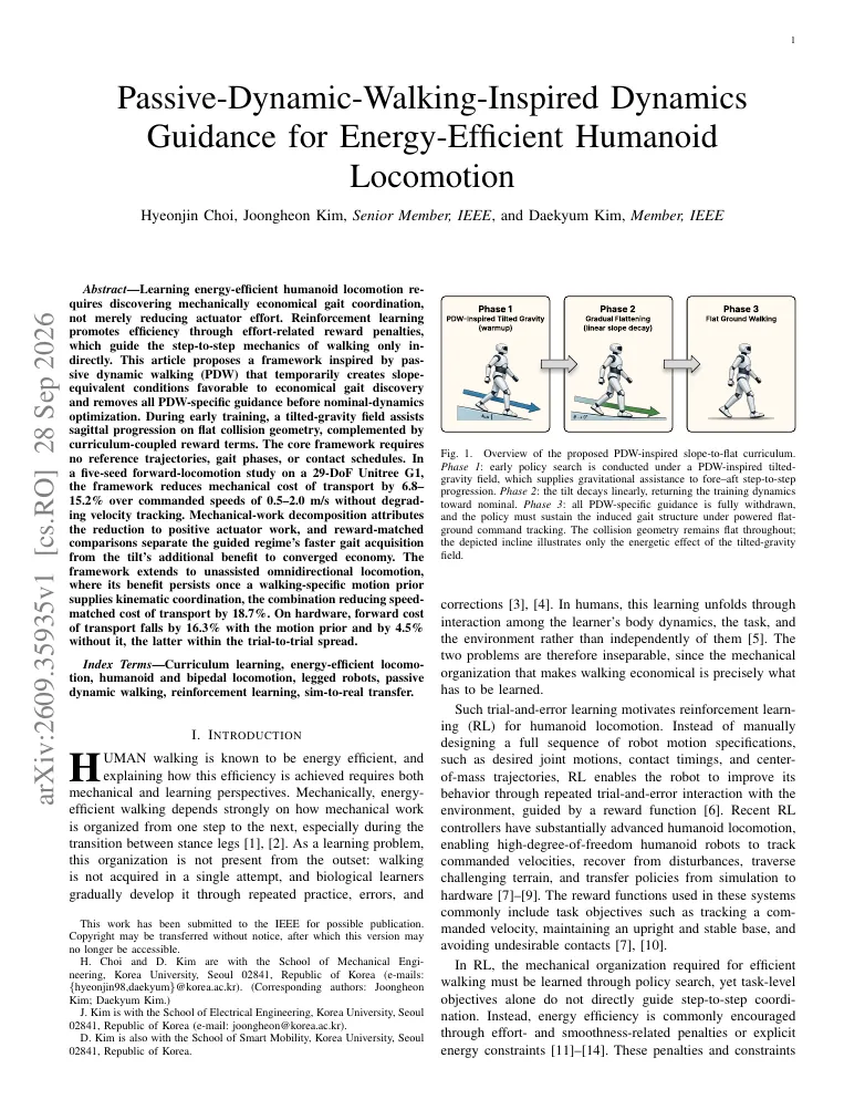 Passive-Dynamic-Walking-Inspired Dynamics Guidance for Energy-Efficient Humanoid Locomotion visual