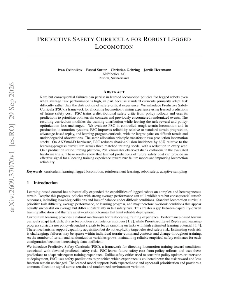 Predictive Safety Curricula for Robust Legged Locomotion visual