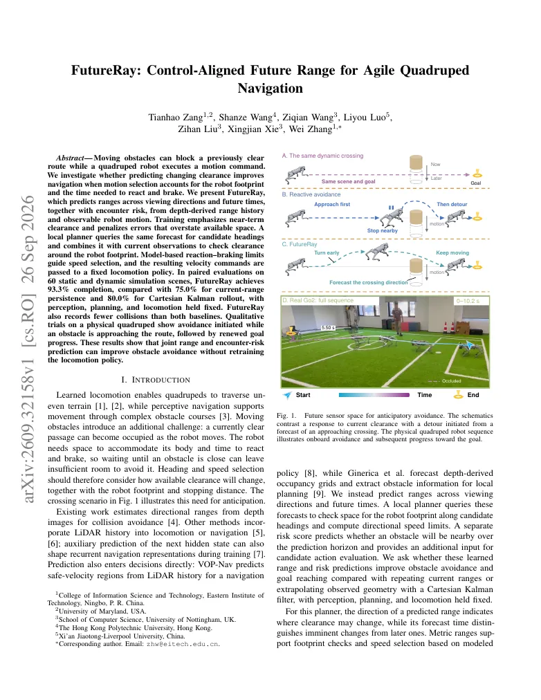 FutureRay: Control-Aligned Future Range for Agile Quadruped Navigation visual