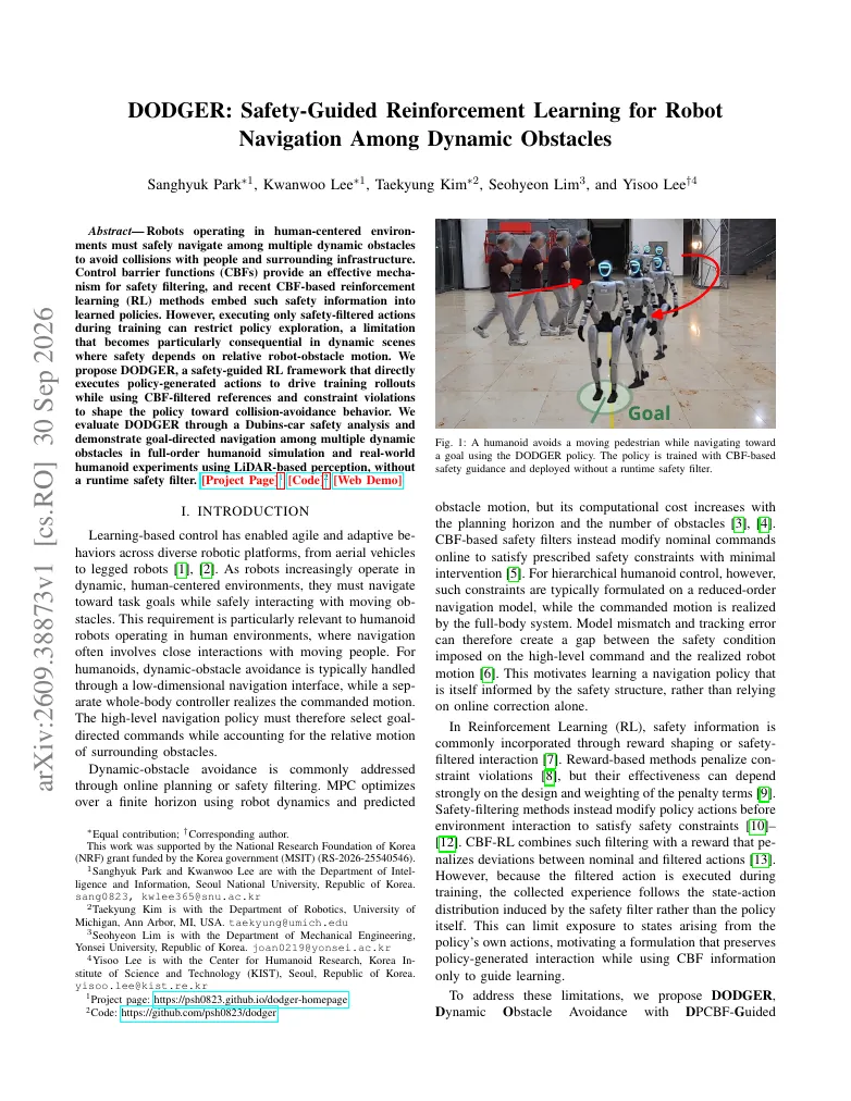 DODGER: Safety-Guided Reinforcement Learning for Robot Navigation Among Dynamic Obstacles visual