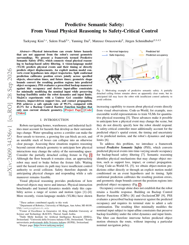 Predictive Semantic Safety: From Visual Physical Reasoning to Safety-Critical Control visual