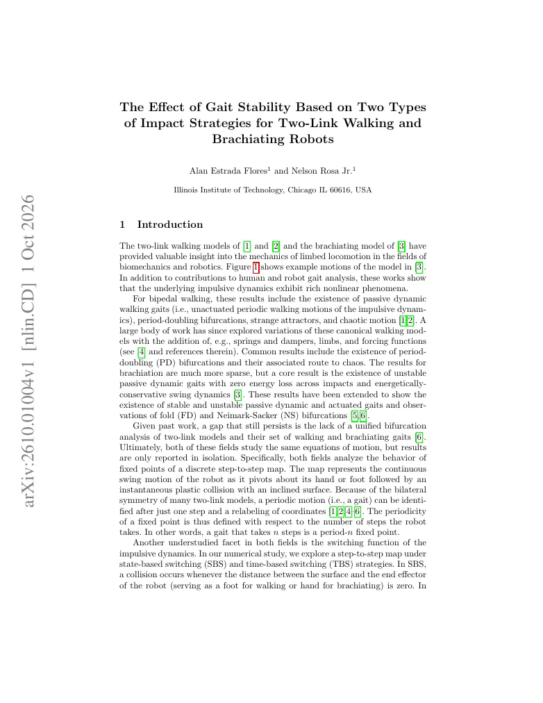 The Effect of Gait Stability Based on Two Types of Impact Strategies for Two-Link Walking and Brachiating Robots visual