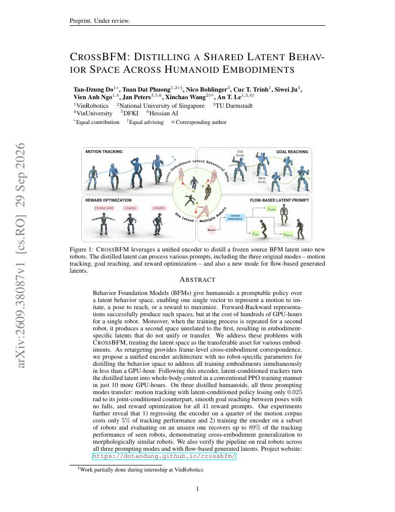 CrossBFM: Distilling a Shared Latent Behavior Space Across Humanoid Embodiments visual
