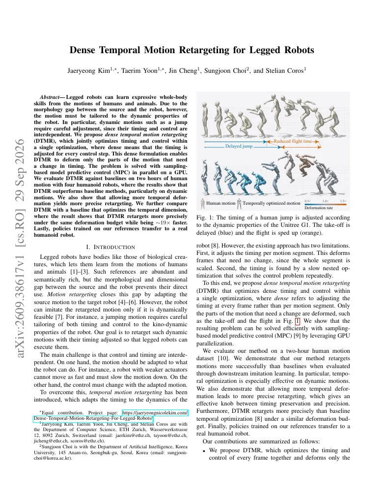 Dense Temporal Motion Retargeting for Legged Robots visual