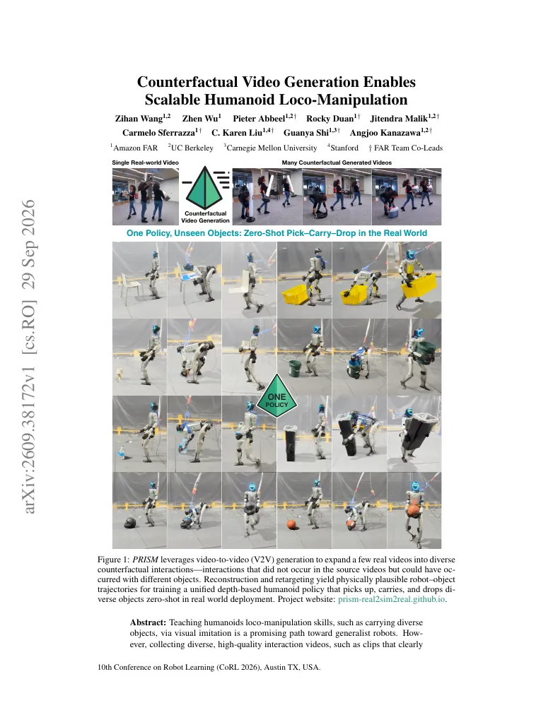 Counterfactual Video Generation Enables Scalable Humanoid Loco-Manipulation visual