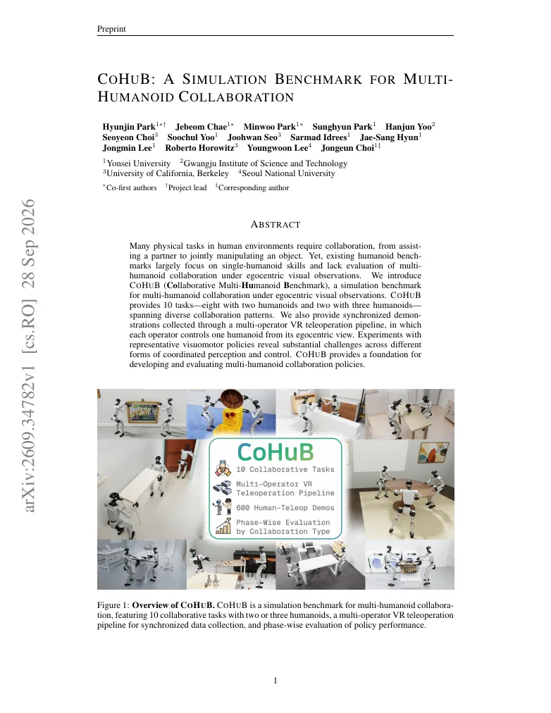 CoHuB: A Simulation Benchmark for Multi-Humanoid Collaboration visual