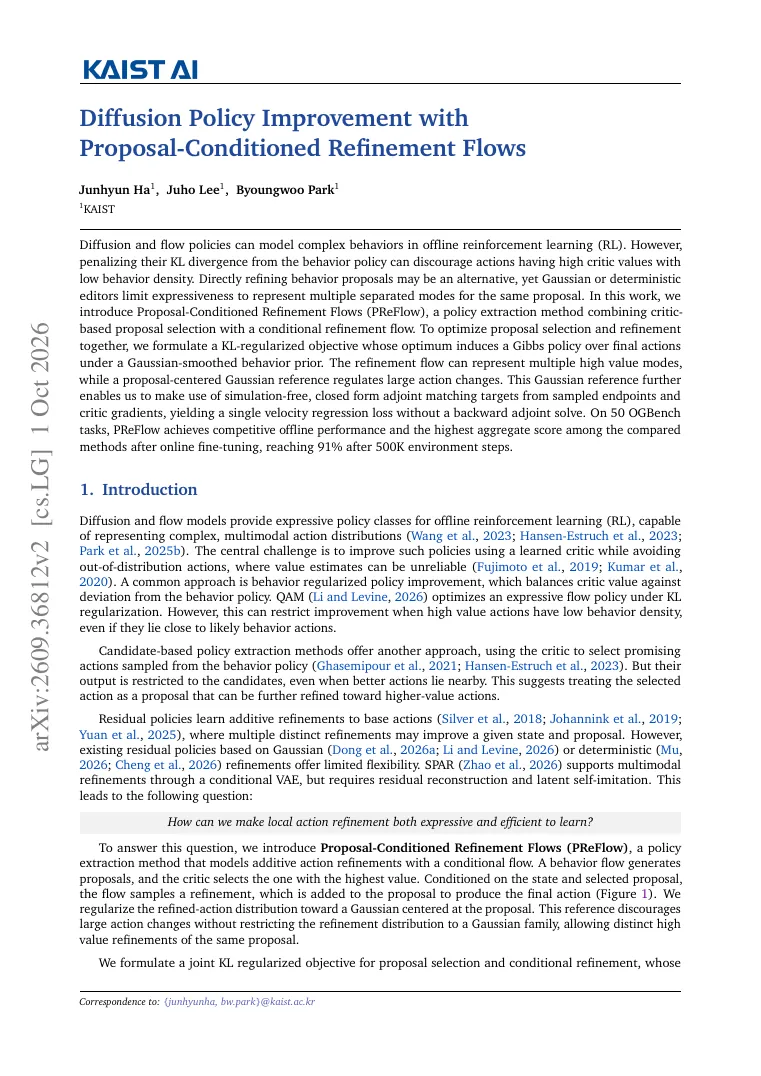 Diffusion Policy Improvement with Proposal-Conditioned Refinement Flows visual