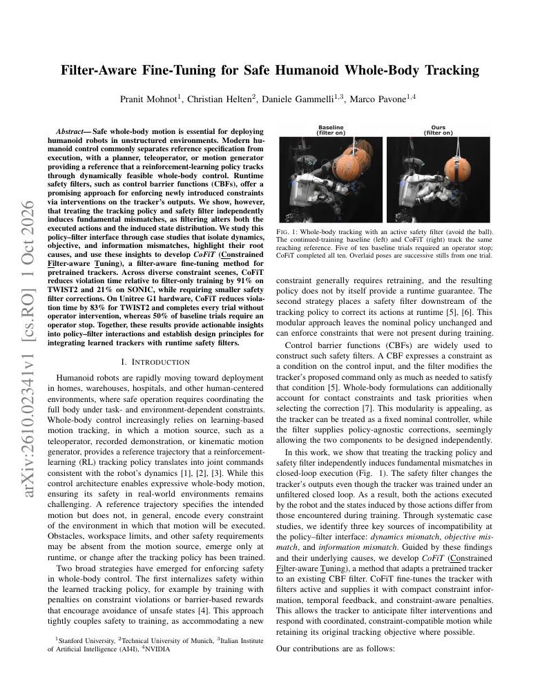 Filter-Aware Fine-Tuning for Safe Humanoid Whole-Body Tracking visual