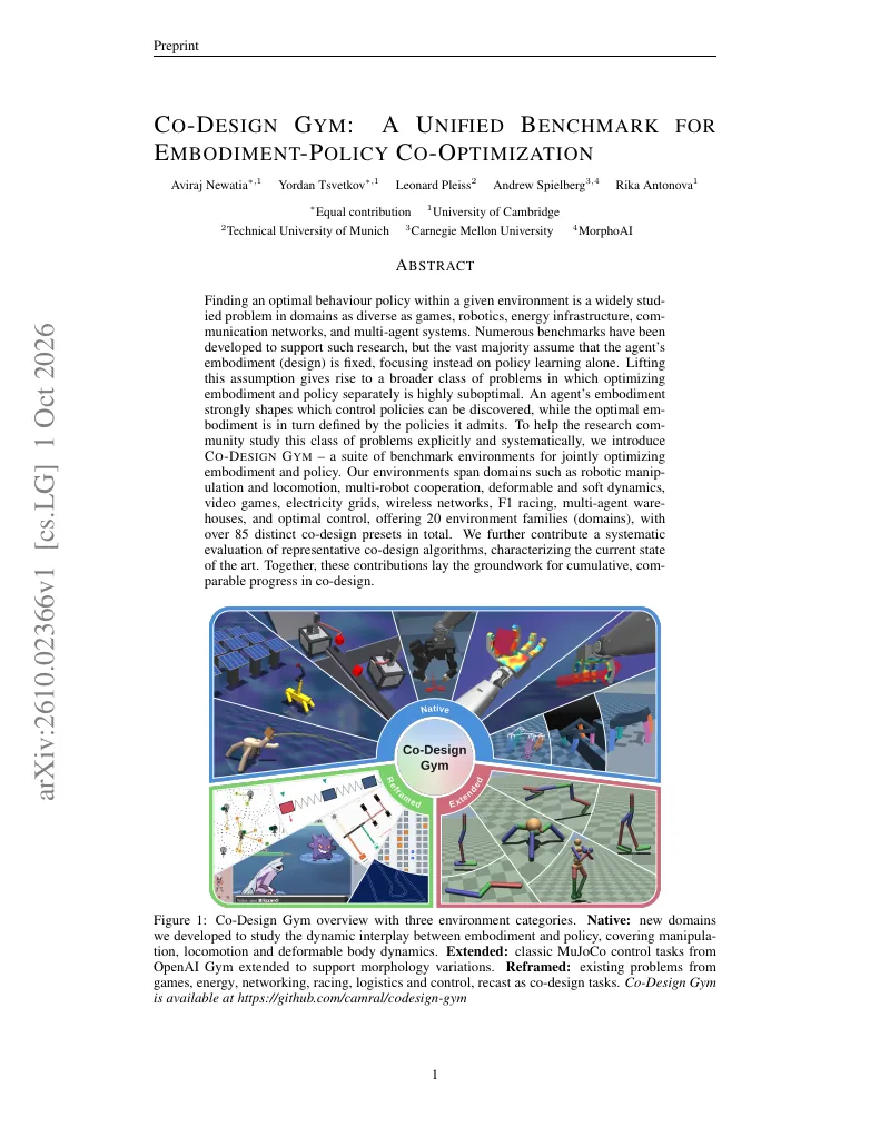 Co-design Gym: A Unified Benchmark for Embodiment-Policy Co-optimization visual
