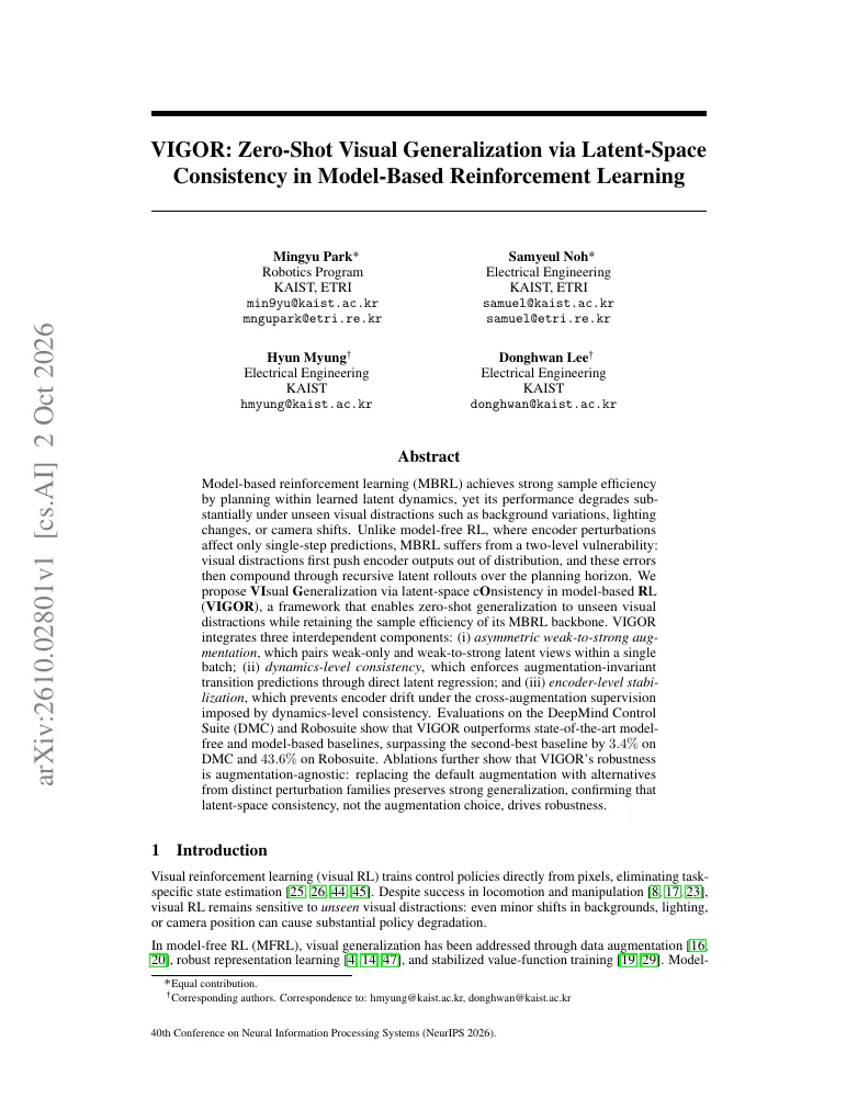 VIGOR: Zero-Shot Visual Generalization via Latent-Space Consistency in Model-Based Reinforcement Learning visual