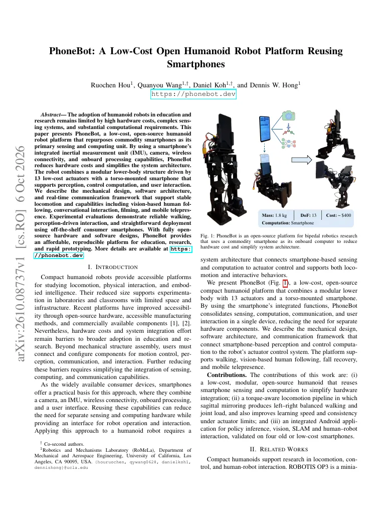 PhoneBot: A Low-Cost Open Humanoid Robot Platform Reusing Smartphones visual