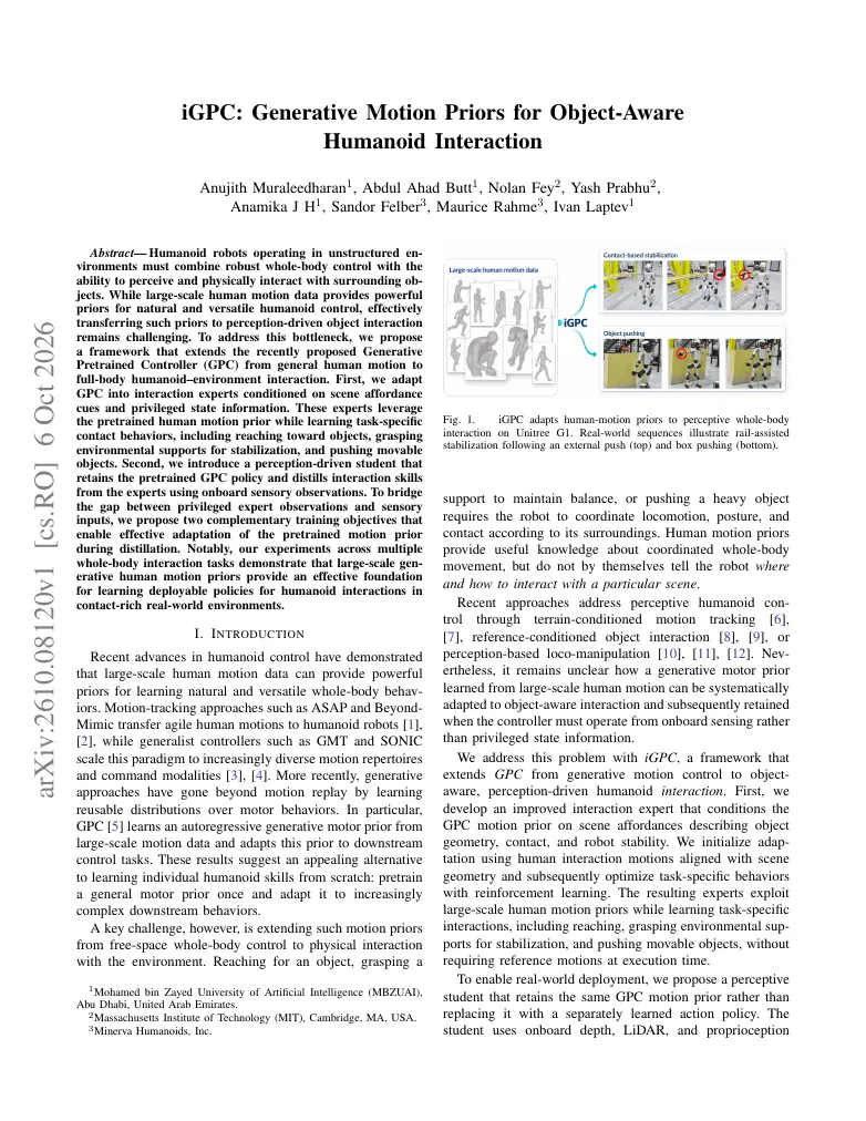 iGPC: Generative Motion Priors for Object-Aware Humanoid Interaction visual