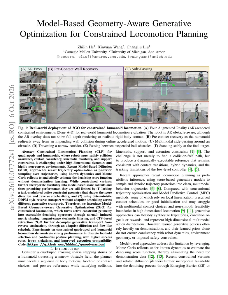 Model-Based Geometry-Aware Generative Optimization for Constrained Locomotion Planning visual