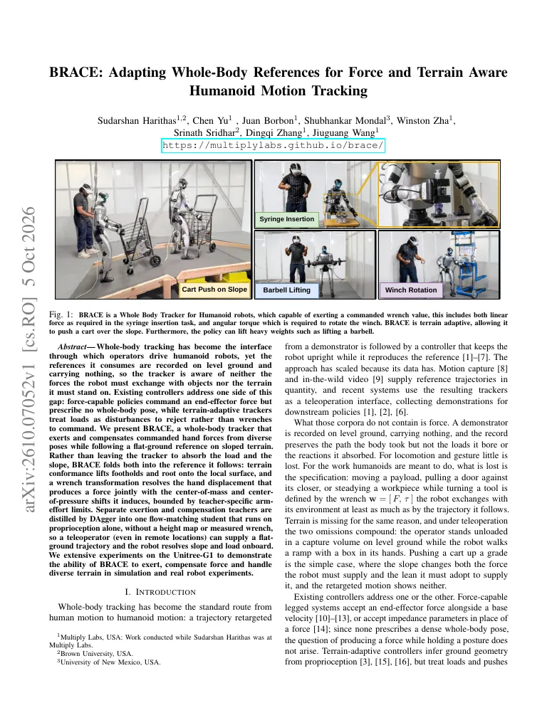 BRACE: Adapting Whole-Body References for Force and Terrain Aware Humanoid Motion Tracking visual
