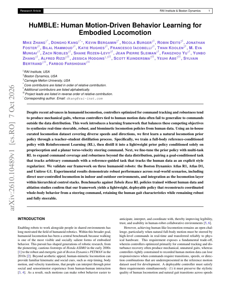 HuMBLE: Human Motion-Driven Behavior Learning for Embodied Locomotion visual